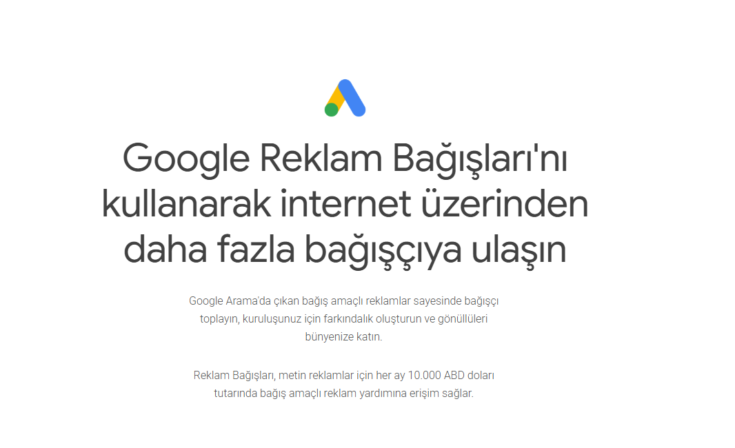kar amacı gütmeyen kuruluş için Google ads